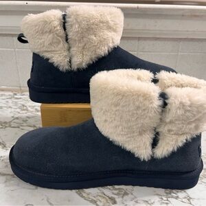 Koolaburra By Ugg Aubrei Mini Boot in Insignia Blue Suede with Faux Fur Cuff